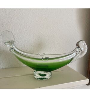 MURANO ART GLASS ~ GONDOLA BOAT ~ Green Vintage Italy Italian Fine Sculpture